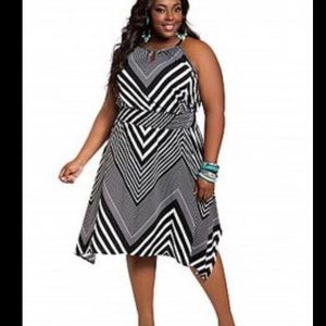 Ashley Stewart Black Striped Midi Dress Sleeveless Asymmetrical 18/20
